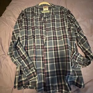 MEN'S WRANGLER JEANS CO 2X LARGE PLAID BLUE, WHITE, RED DRESS SHIRT